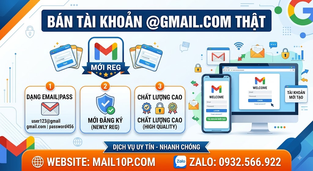 Bán Tài Khoản @Gmail.com Thật Dạng Email|Pass Mới Reg