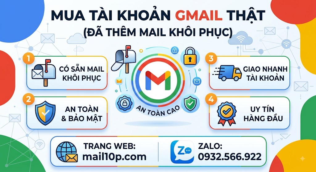 Mua Tài Khoản Gmail Thật Đã Thêm Mail Khôi Phục