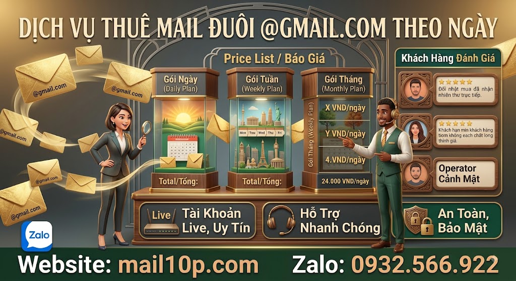 Dịch Vụ Thuê mail đuôi @Gmail.com Theo Ngày