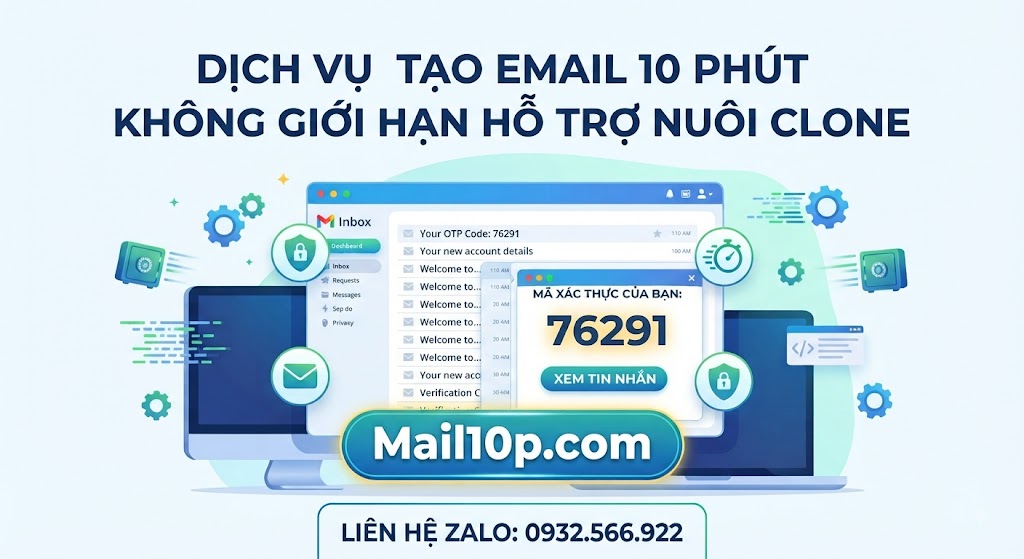 Dịch Vụ Tạo Email 10 Phút Không Giới Hạn Hỗ Trợ Nuôi Clone
