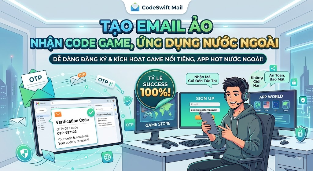 Tạo Email Ảo Nhận Code Game, Ứng Dụng Nước Ngoài Tỷ Lệ Success 100%