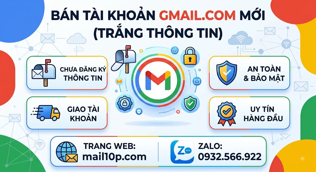 Bán Tài Khoản Gmail.com New Trắng Thông Tin