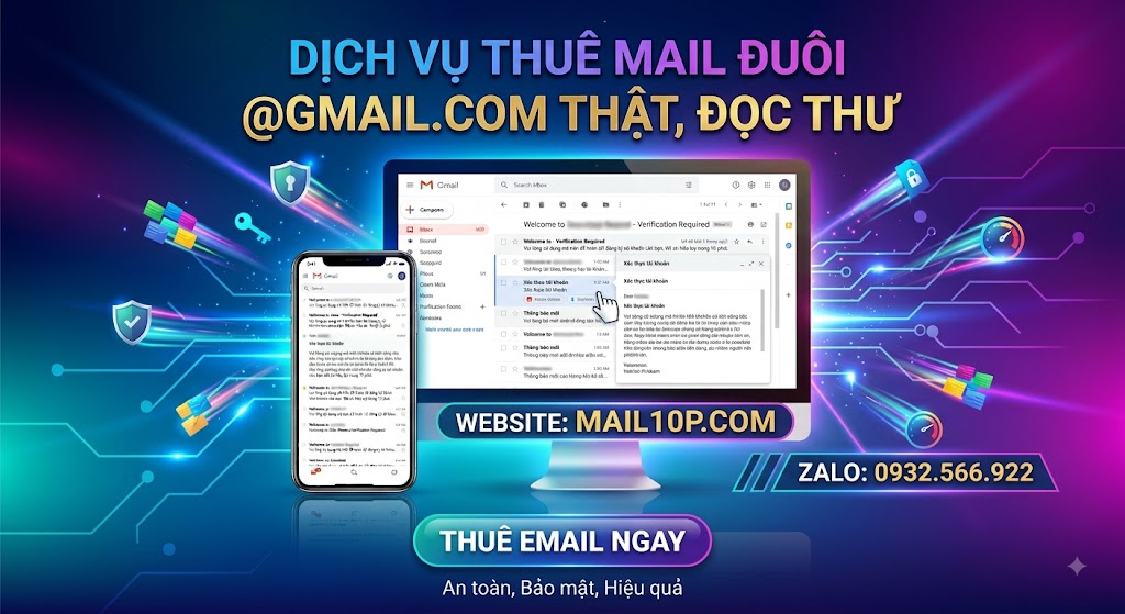 Dịch Vụ Thuê Gmail Thật Đọc Thư Live Nhận OTP Tự Động Giá Rẻ